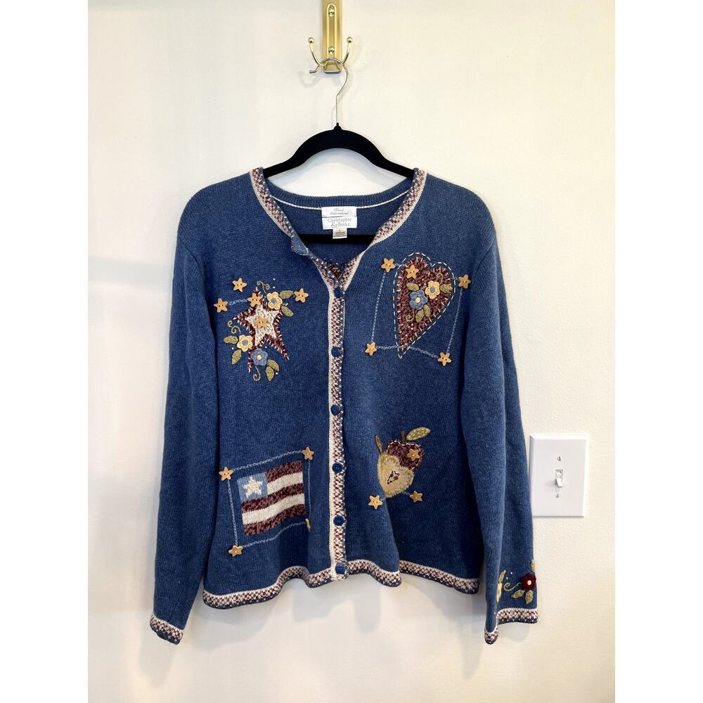 CChristopher & Banks Hand Embroidered Cardigan Large Cottagecore Americana